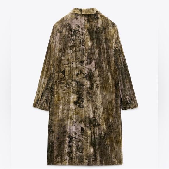Zara Olive and Brown Tie Dye Velvet Coat - Picture 6 of 9